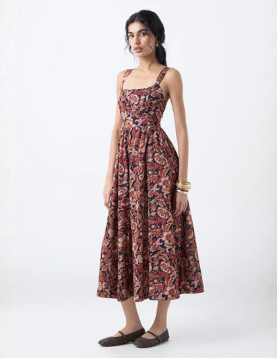 Bombay Paisely Maroon Floral Cotton A-Line Dress