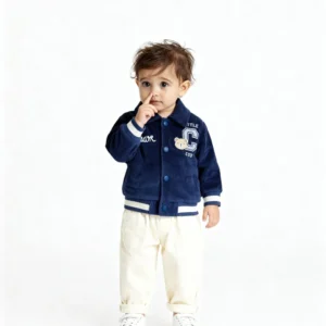 HOP Baby Navy Corduroy Cotton Varsity Jacket
